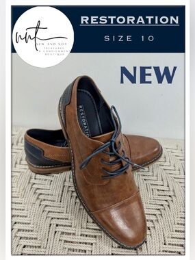 Restoration Lowry - Men's Two Toned Cap Toe Oxford Dress Shoes. Cognac. Size 10.